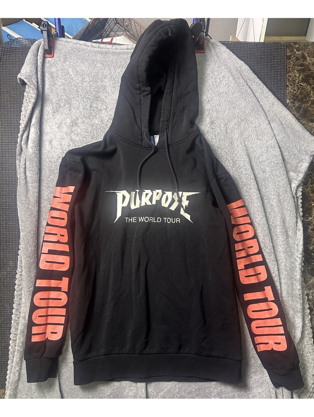 Justin Bieber Purpose World Tour Hoodie Mens M Black H&M 2016 Concert Merch